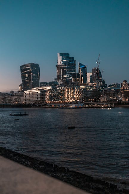 London skyline along the Thames, United Kingdom